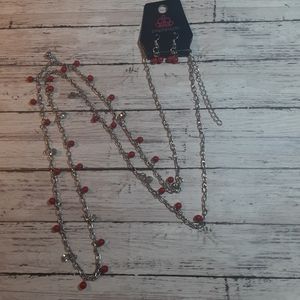 Vintage Paparazzi Red and Rhinestone Necklace Set
